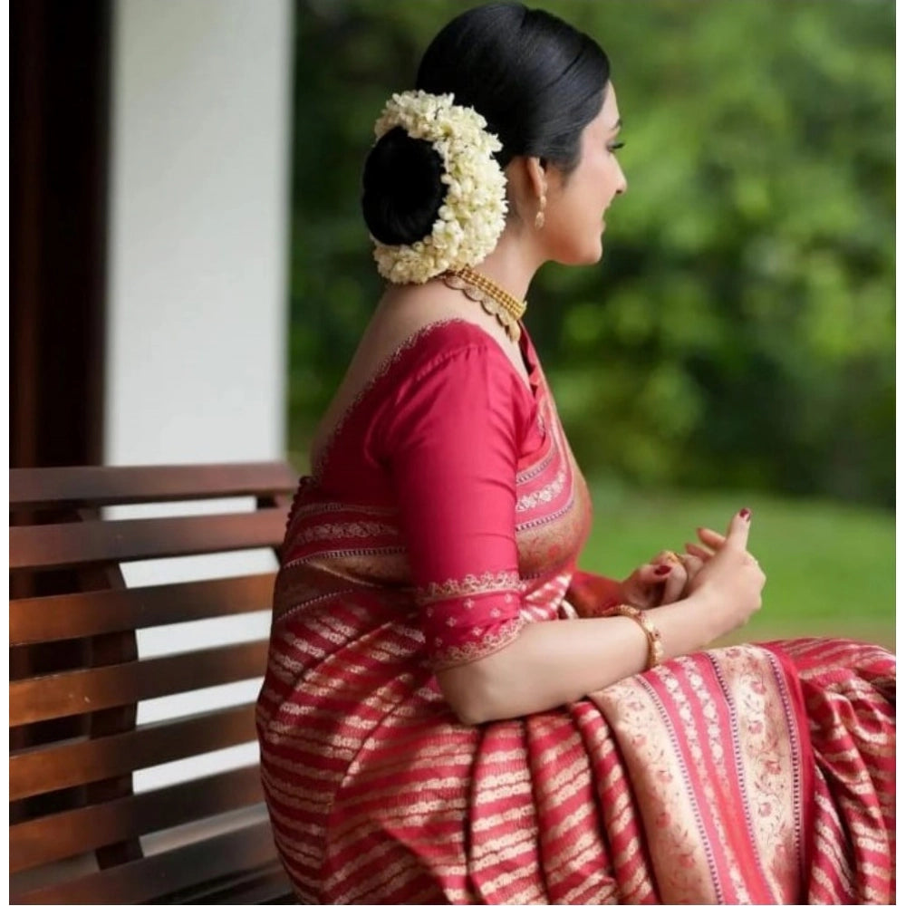 Women's Silk Printed Saree With Unstitched Blouse 5.5 Mtr (Pink)