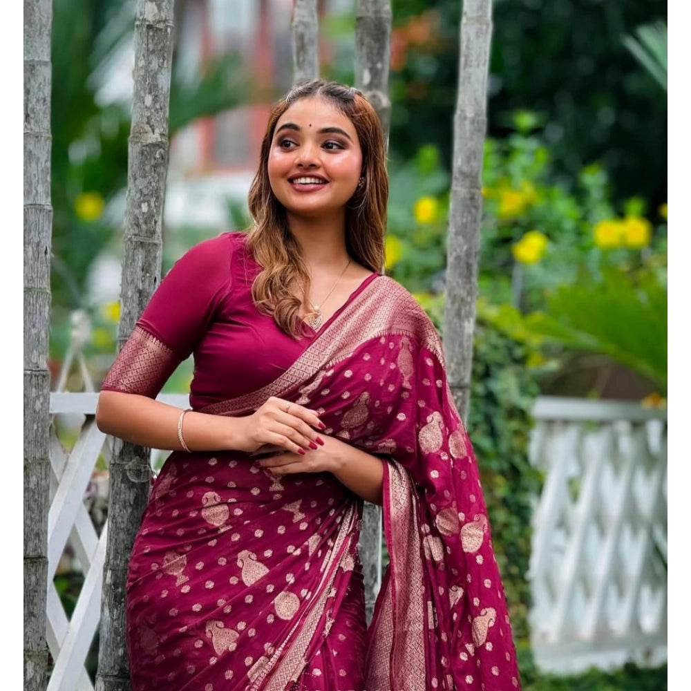 Women's Silk Printed Saree With Unstitched Blouse 5.5 Mtr (Wine)