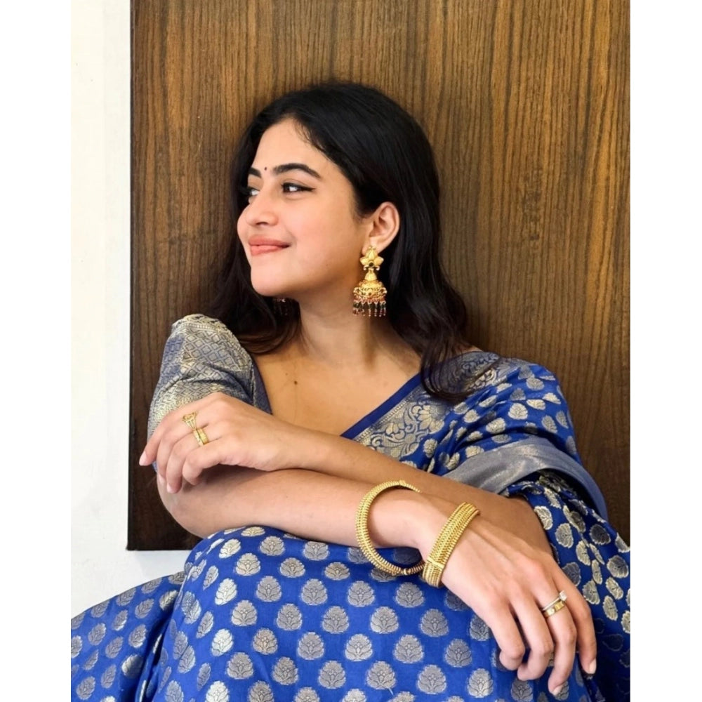 Women's Silk Printed Saree With Unstitched Blouse 5.5 Mtr (Royal Blue)