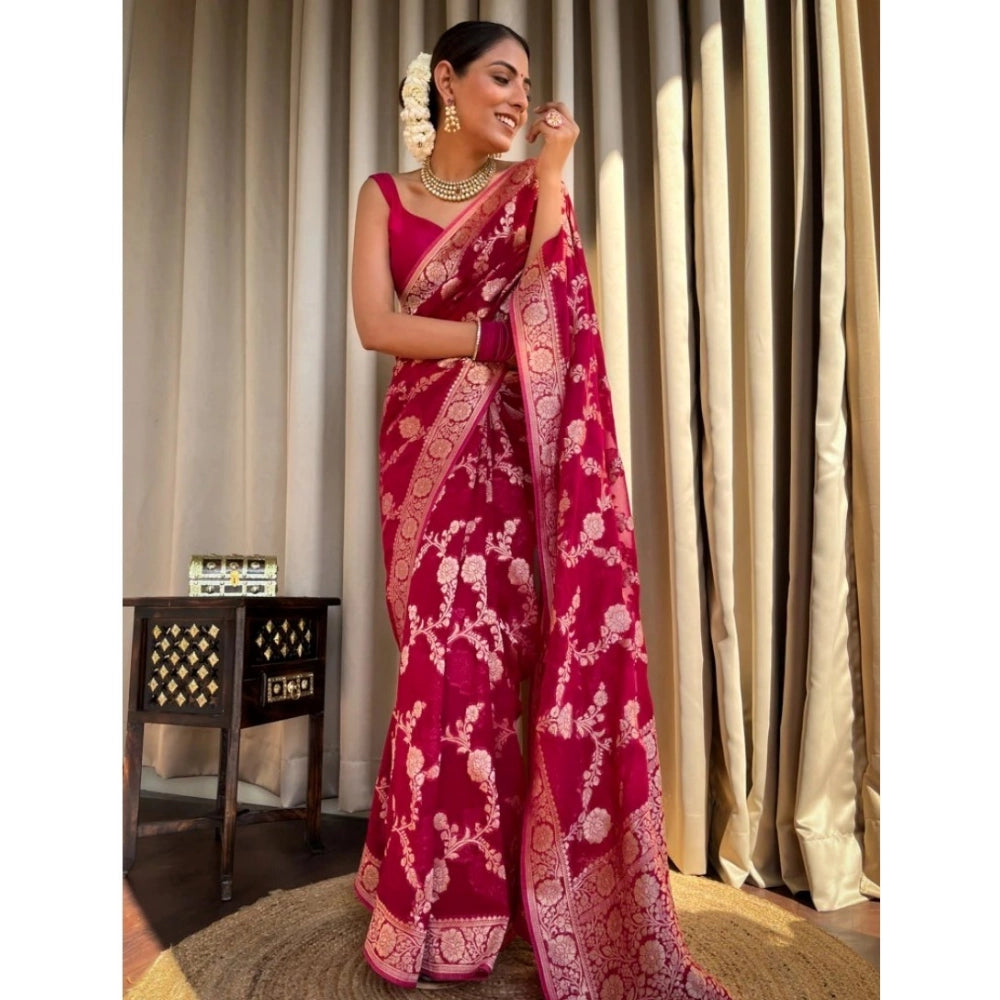 Women's Silk Printed Saree With Unstitched Blouse 5.5 Mtr (Pink)