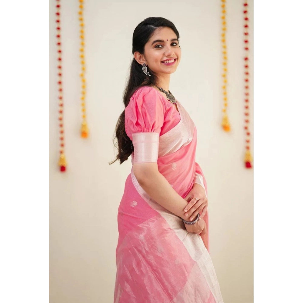 Women's Cotton Printed Saree With Unstitched Blouse 5.5 Mtr (Pink)