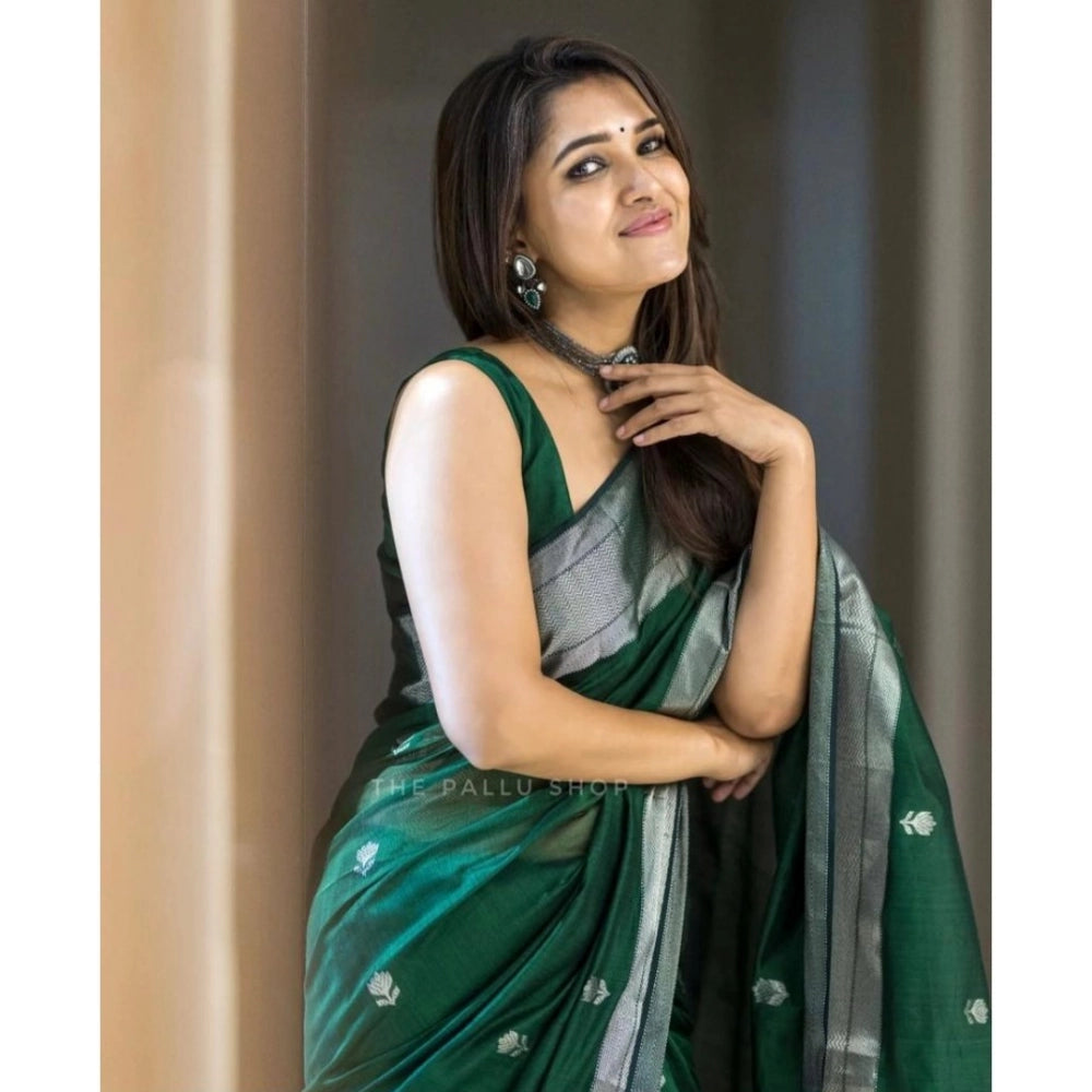 Women's Cotton Printed Saree With Unstitched Blouse 5.5 Mtr (Green)