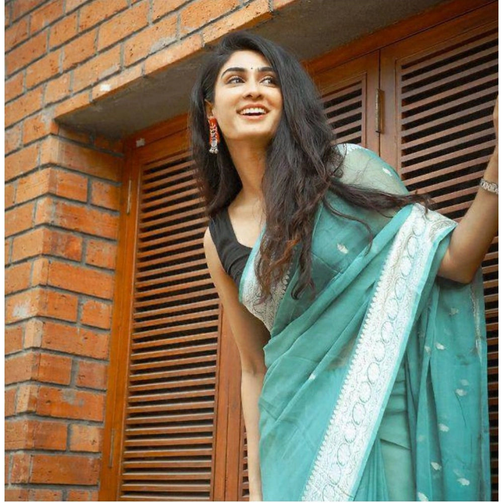 Women's Cotton Printed Saree With Unstitched Blouse 5.5 Mtr (Sky Blue)