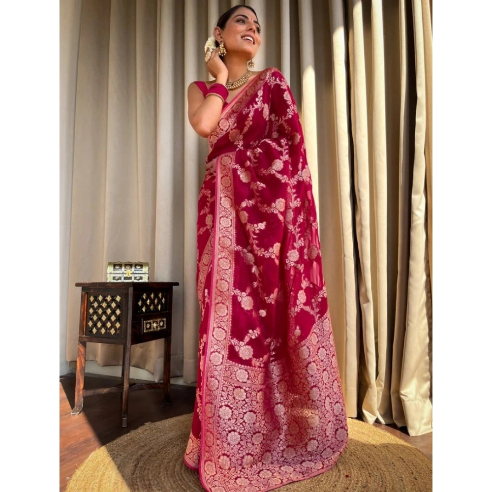 Women's Silk Printed Saree With Unstitched Blouse 5.5 Mtr (Pink)