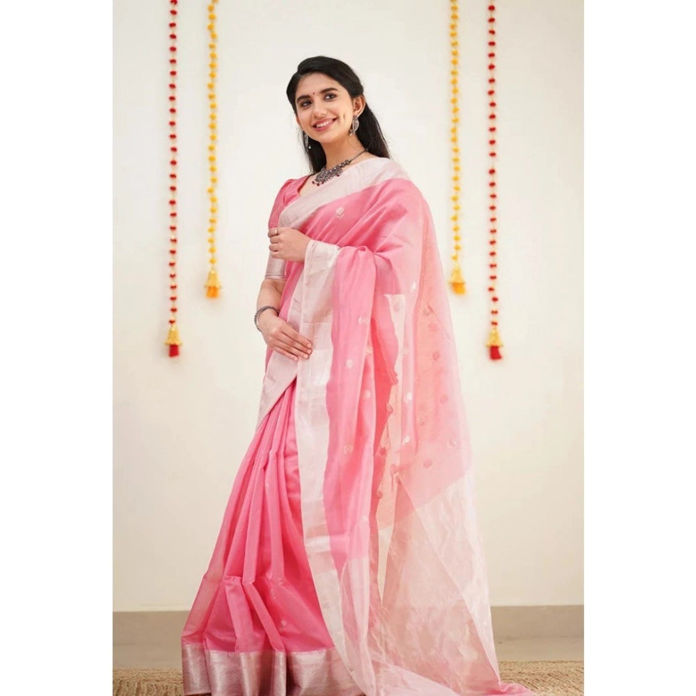 Women's Cotton Printed Saree With Unstitched Blouse 5.5 Mtr (Pink)