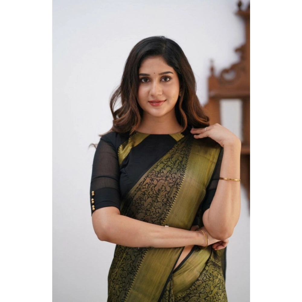 Women's Silk Printed Saree With Unstitched Blouse 5.5 Mtr (Black)