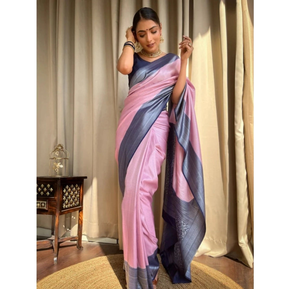 Women's Silk Printed Saree With Unstitched Blouse 5.5 Mtr (Pink)