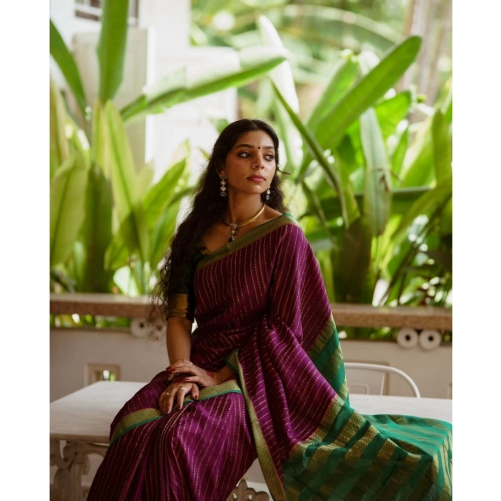 Women's Silk Printed Saree With Unstitched Blouse 5.5 Mtr (Wine)