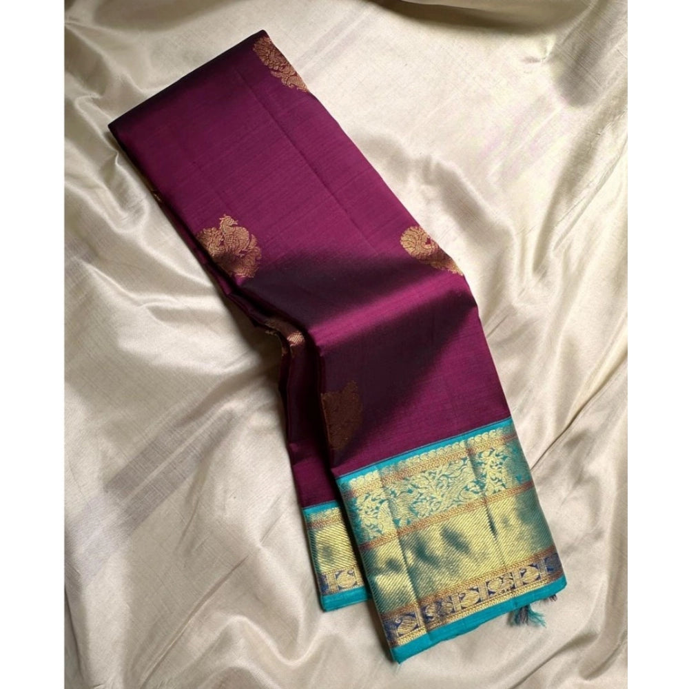 Women's Silk Printed Saree With Unstitched Blouse 5.5 Mtr (Wine)