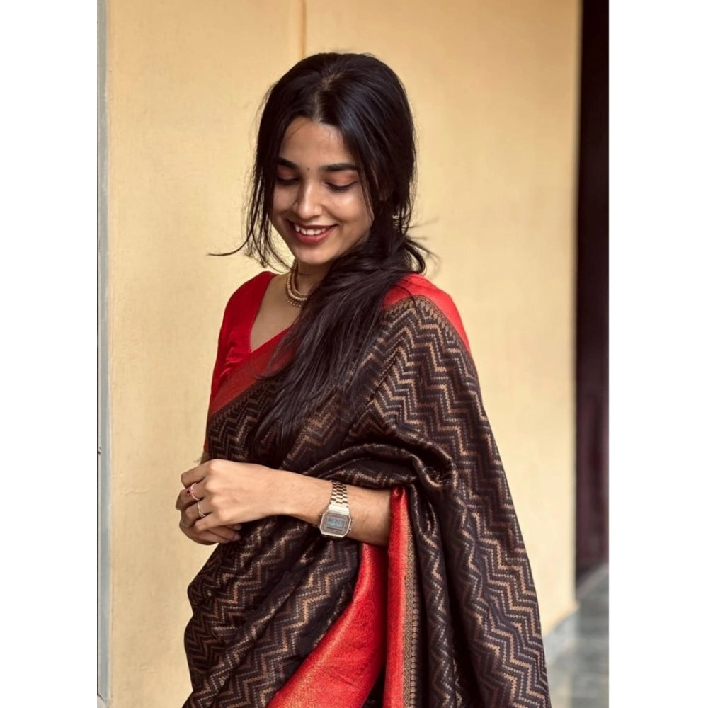 Women's Silk Printed Saree With Unstitched Blouse 5.5 Mtr (Brown)