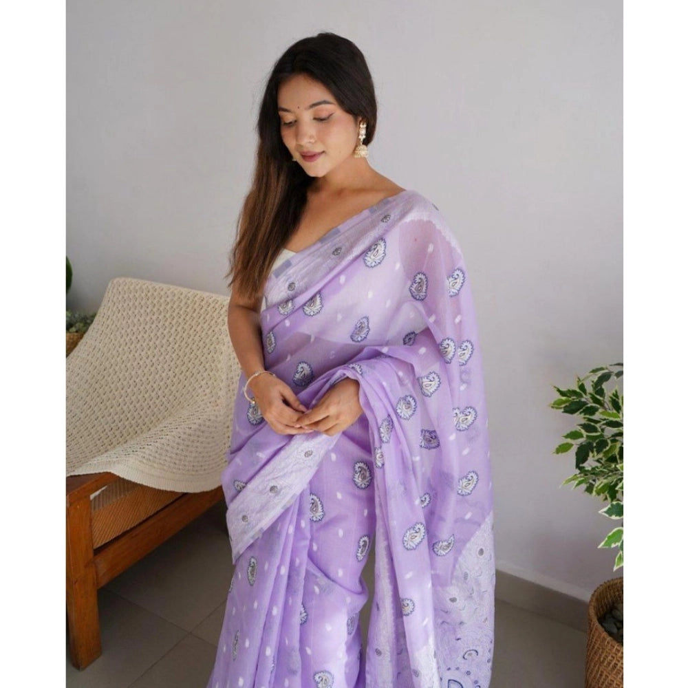 Women's Cotton Printed Saree With Unstitched Blouse 5.5 Mtr (Lavender)
