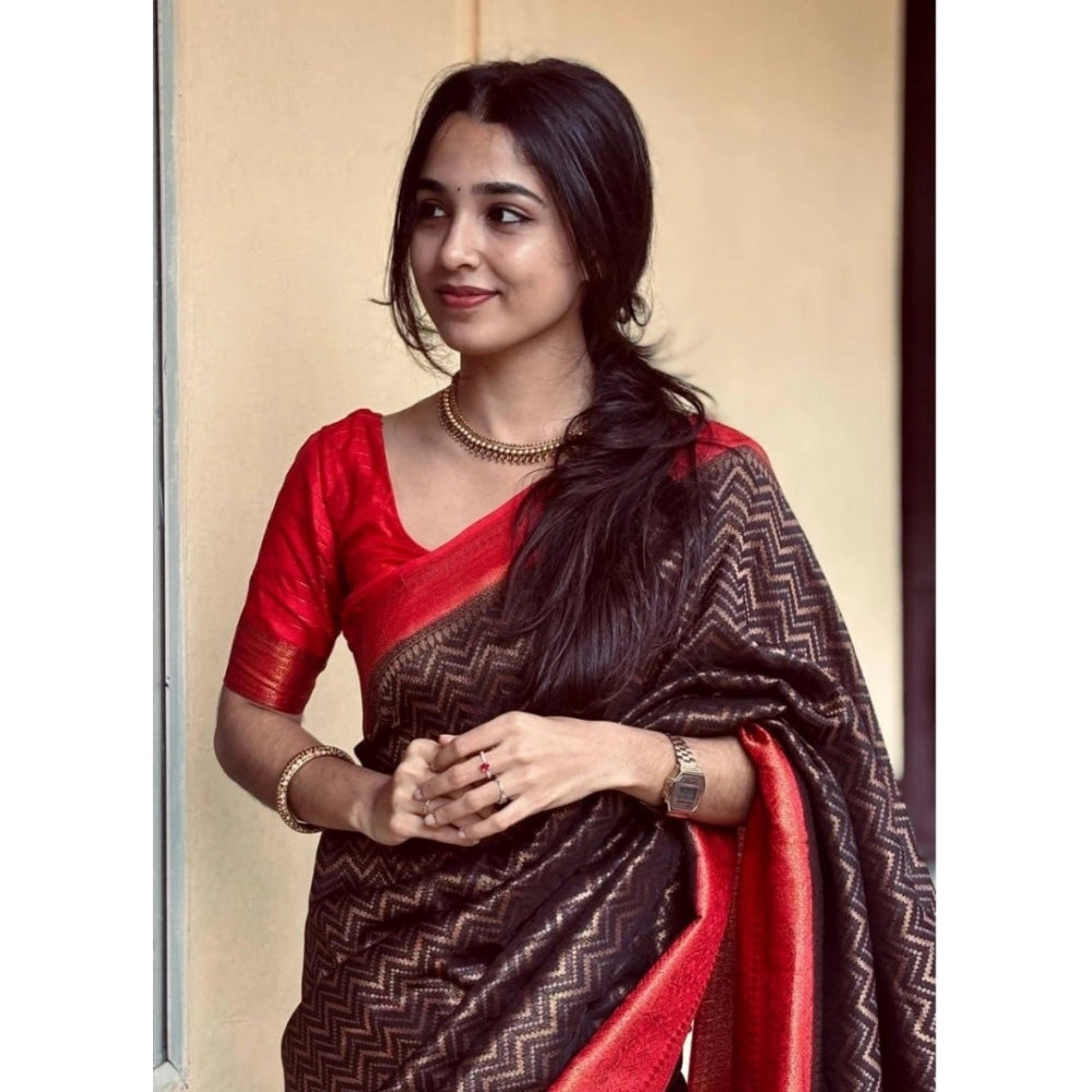 Women's Silk Printed Saree With Unstitched Blouse 5.5 Mtr (Brown)