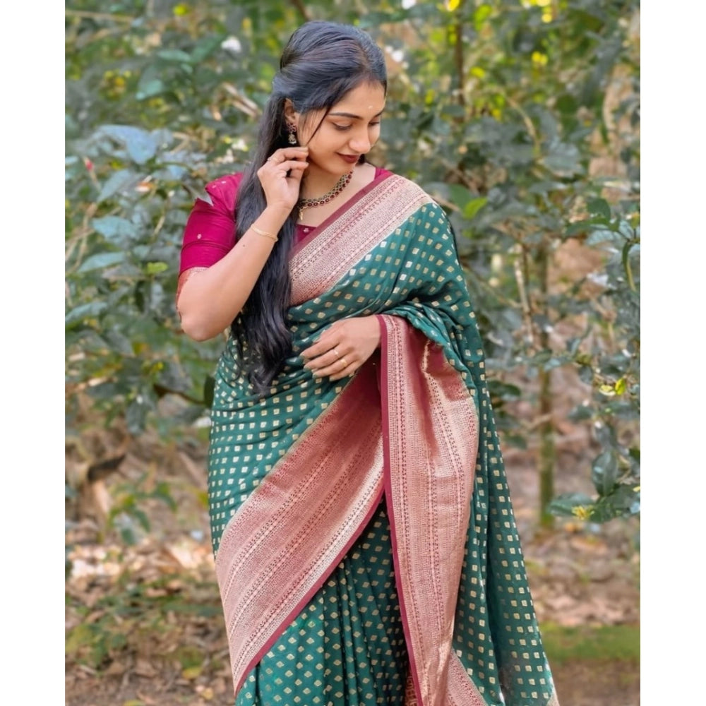 Women's Silk Printed Saree With Unstitched Blouse 5.5 Mtr (Green-Red)
