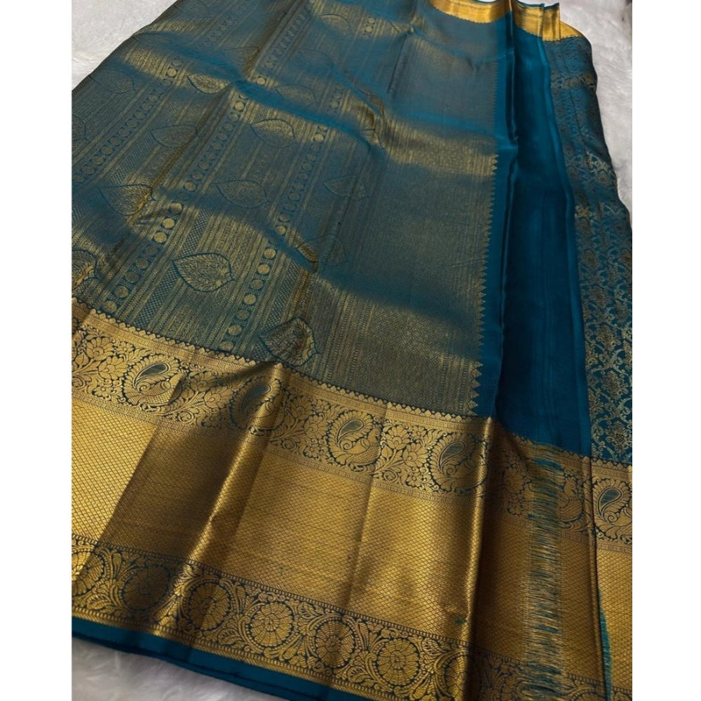 Women's Silk Printed Saree With Unstitched Blouse 5.5 Mtr (Rama)