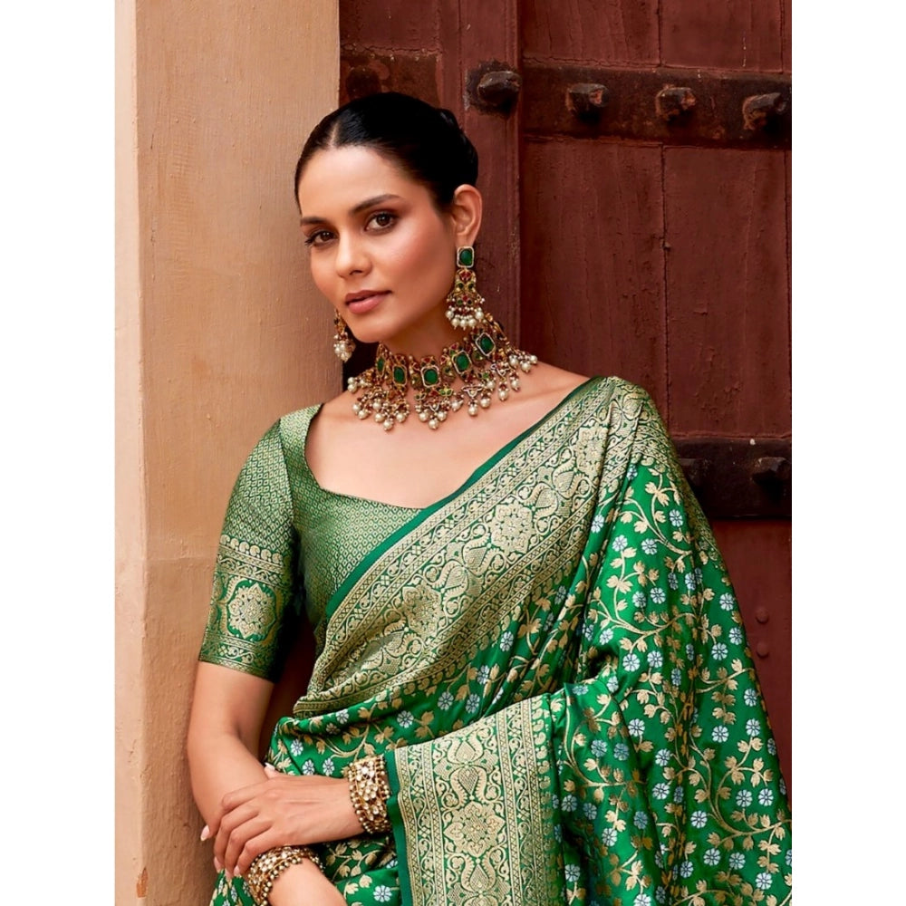 Women's Silk Printed Saree With Unstitched Blouse 5.5 Mtr (Green)
