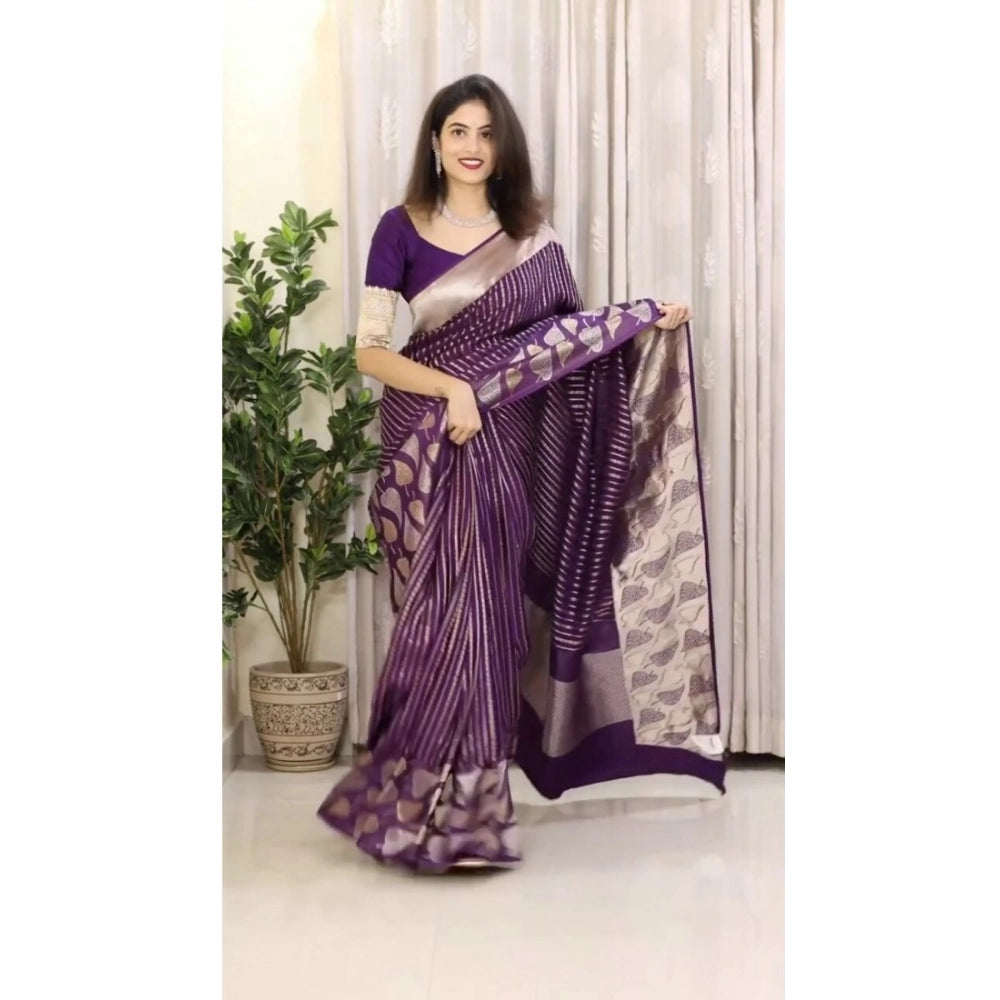 Women's Silk Printed Saree With Unstitched Blouse 5.5 Mtr (Purple)