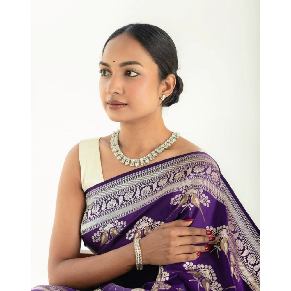 Women's Silk Printed Saree With Unstitched Blouse 5.5 Mtr (Purple)