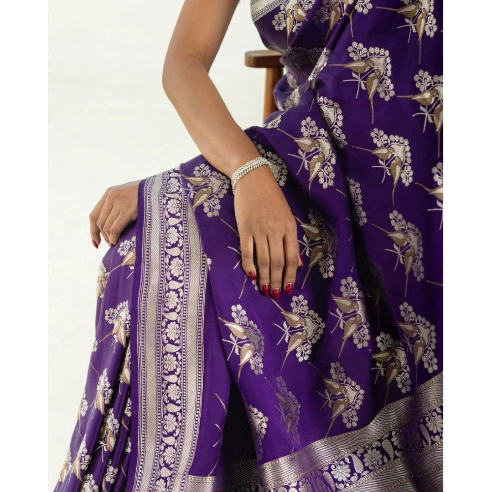 Women's Silk Printed Saree With Unstitched Blouse 5.5 Mtr (Purple)