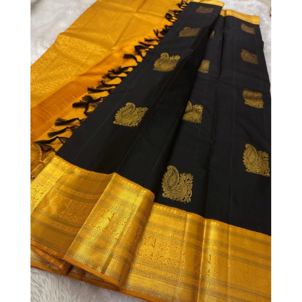 Women's Silk Printed Saree With Unstitched Blouse 5.5 Mtr (Black)