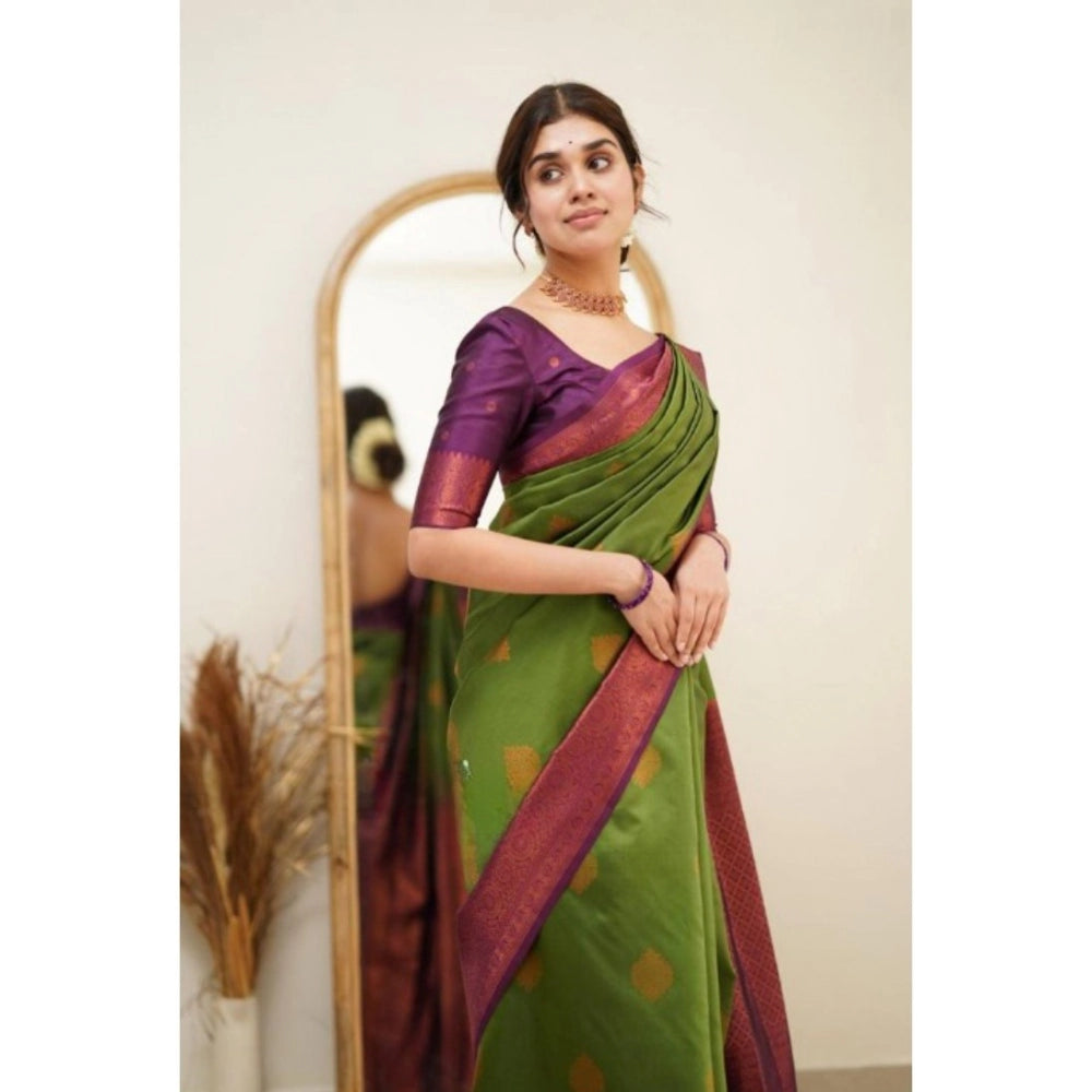 Women's Silk Printed Saree With Unstitched Blouse 5.5 Mtr (Green)