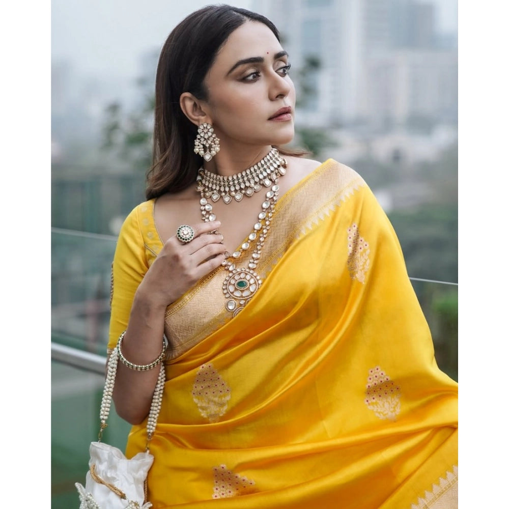 Women's Silk Printed Saree With Unstitched Blouse 5.5 Mtr (Yellow)