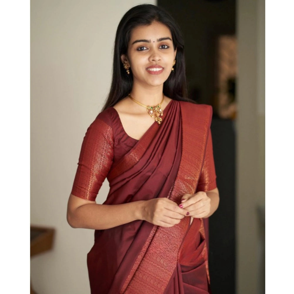 Women's Silk Printed Saree With Unstitched Blouse 5.5 Mtr (Maroon)
