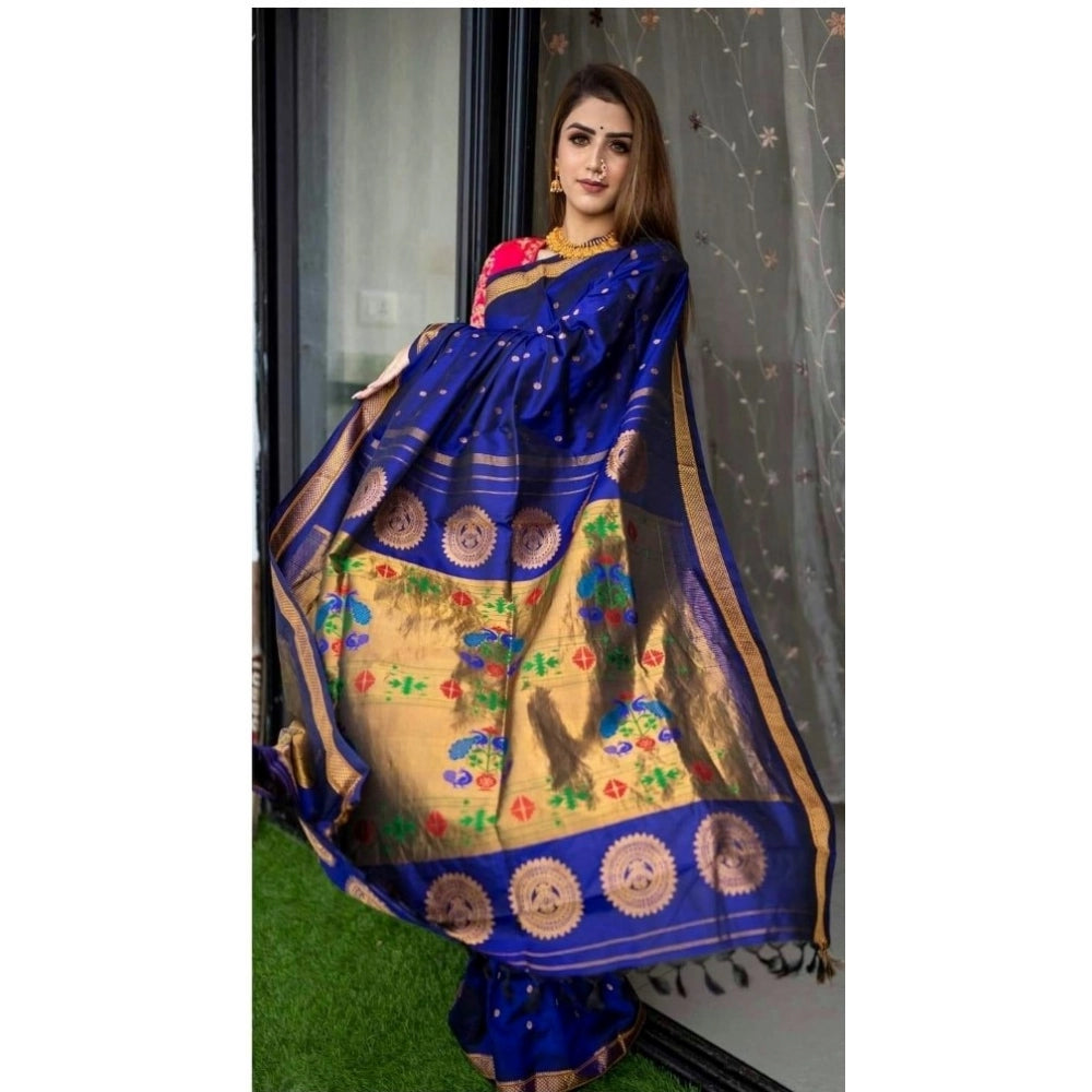 Women's Silk Printed Saree With Unstitched Blouse 5.5 Mtr (Blue)