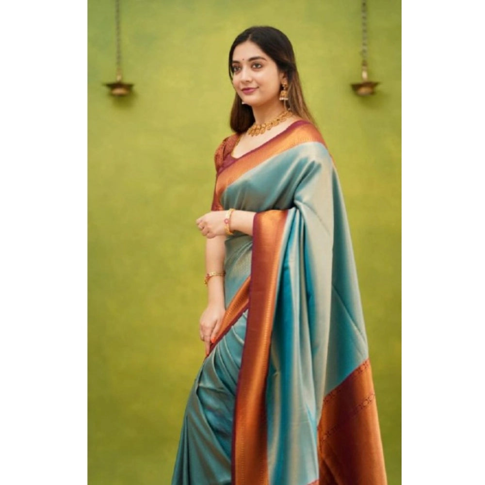 Women's Silk Printed Saree With Unstitched Blouse 5.5 Mtr (Rama)