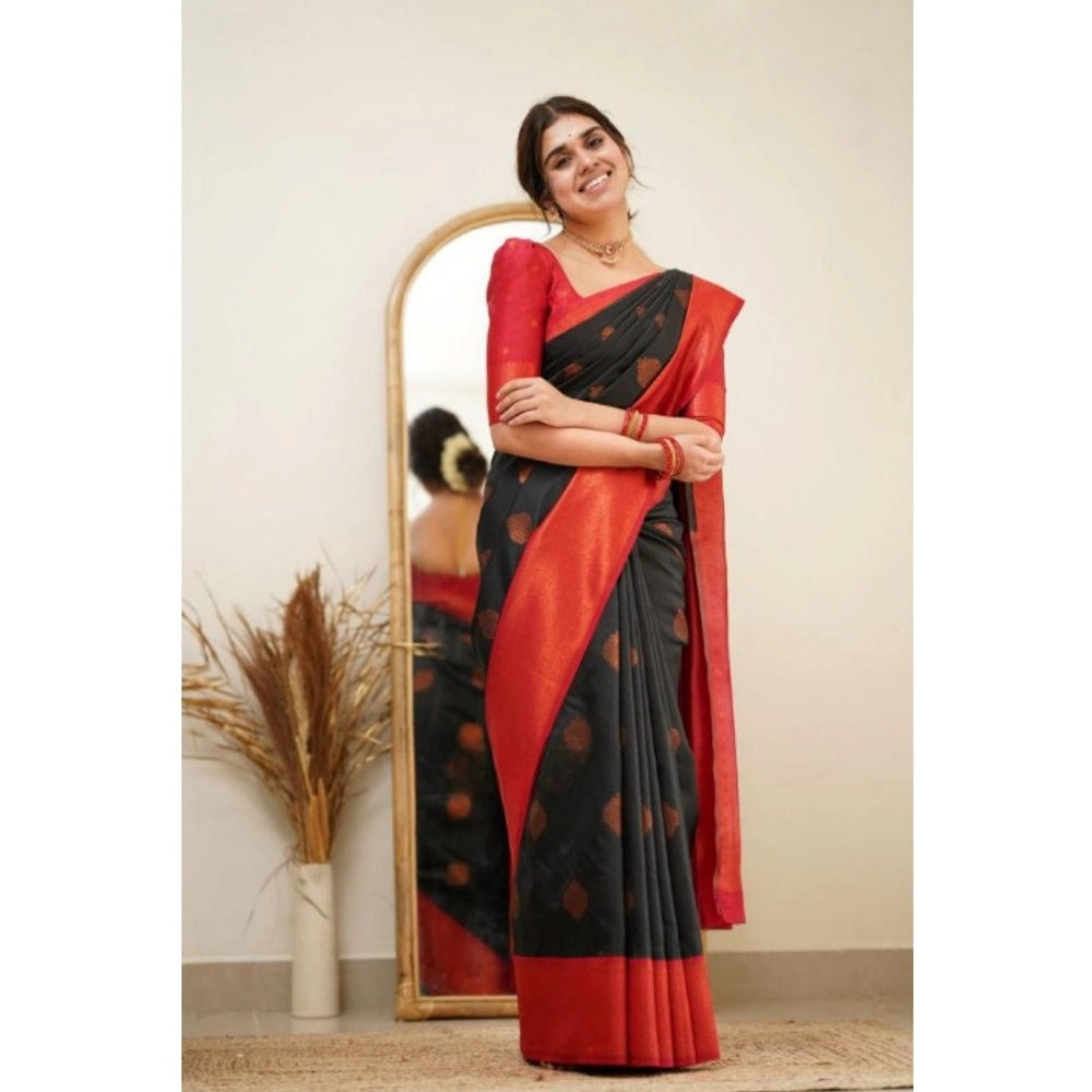 Women's Silk Printed Saree With Unstitched Blouse 5.5 Mtr (Black)