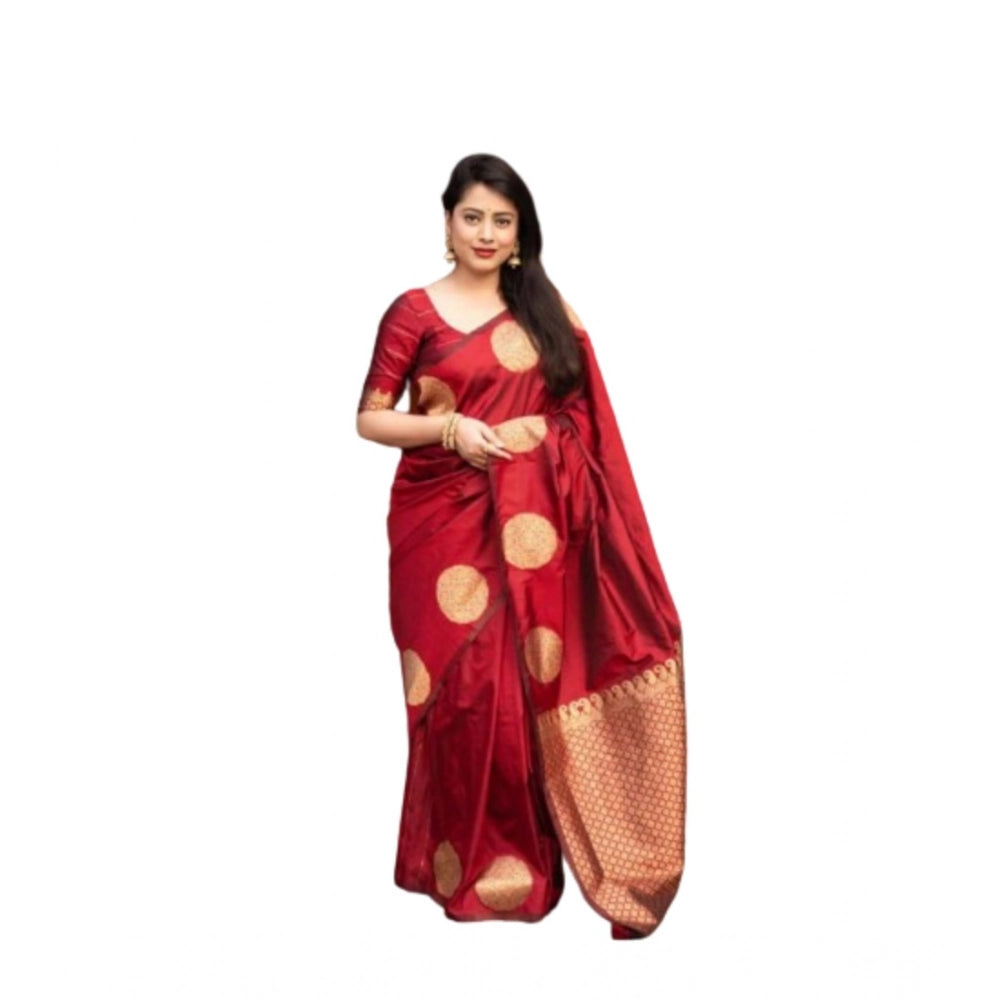 Women's Silk Printed Saree With Unstitched Blouse 5.5 Mtr (Red)