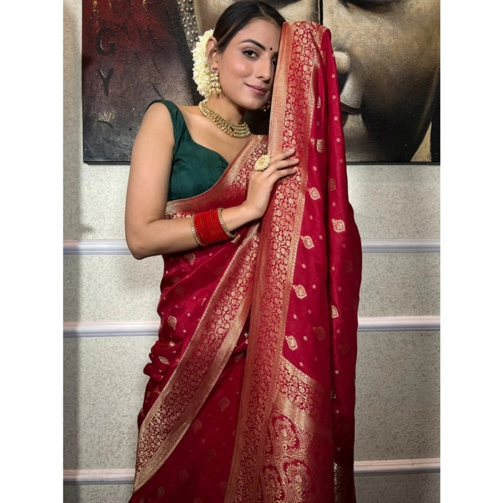 Women's Silk Printed Saree With Unstitched Blouse 5.5 Mtr (Red)
