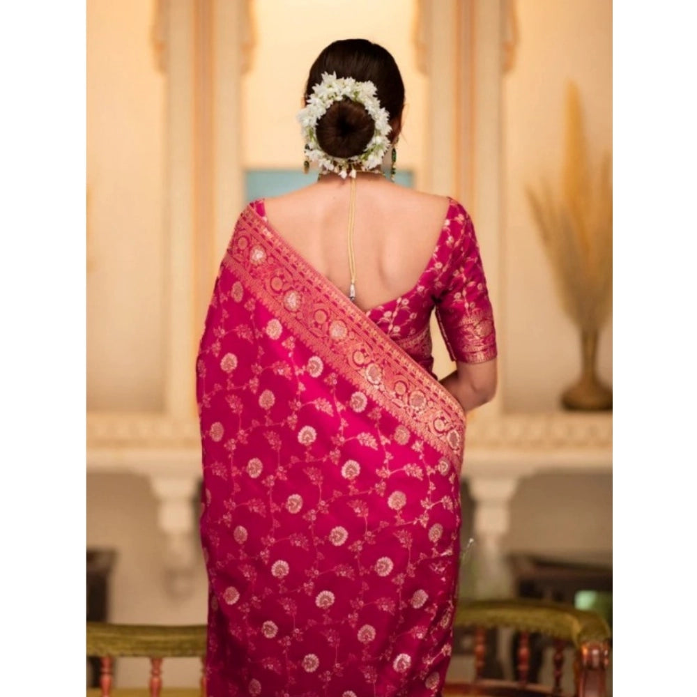 Women's Silk Printed Saree With Unstitched Blouse 5.5 Mtr (Rani Pink)
