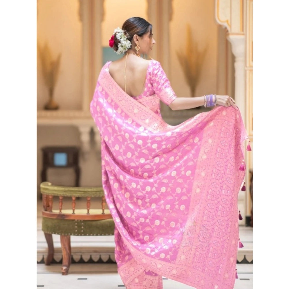 Women's Silk Printed Saree With Unstitched Blouse 5.5 Mtr (Pink)