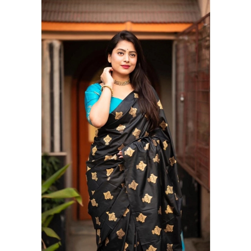 Women's Silk Printed Saree With Unstitched Blouse 5.5 Mtr (Sky Blue)