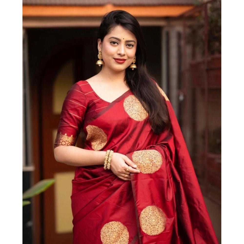 Women's Silk Printed Saree With Unstitched Blouse 5.5 Mtr (Red)