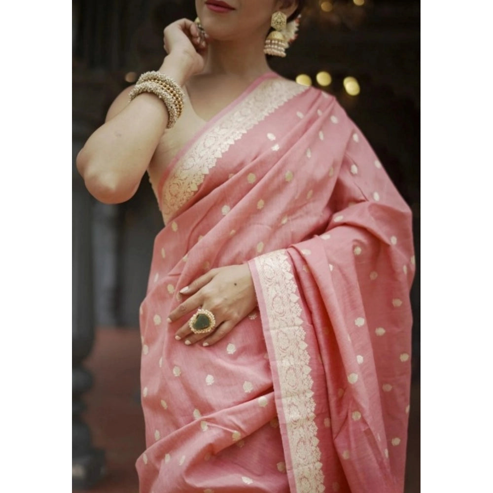 Women's Cotton Printed Saree With Unstitched Blouse 5.5 Mtr (Peach)