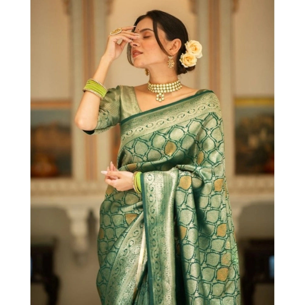Women's Silk Printed Saree With Unstitched Blouse 5.5 Mtr (Green)