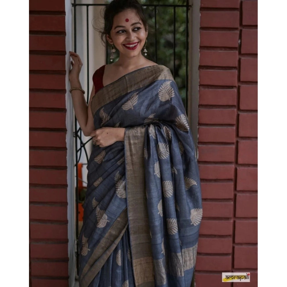 Women's Silk Printed Saree With Unstitched Blouse 5.5 Mtr (Grey)