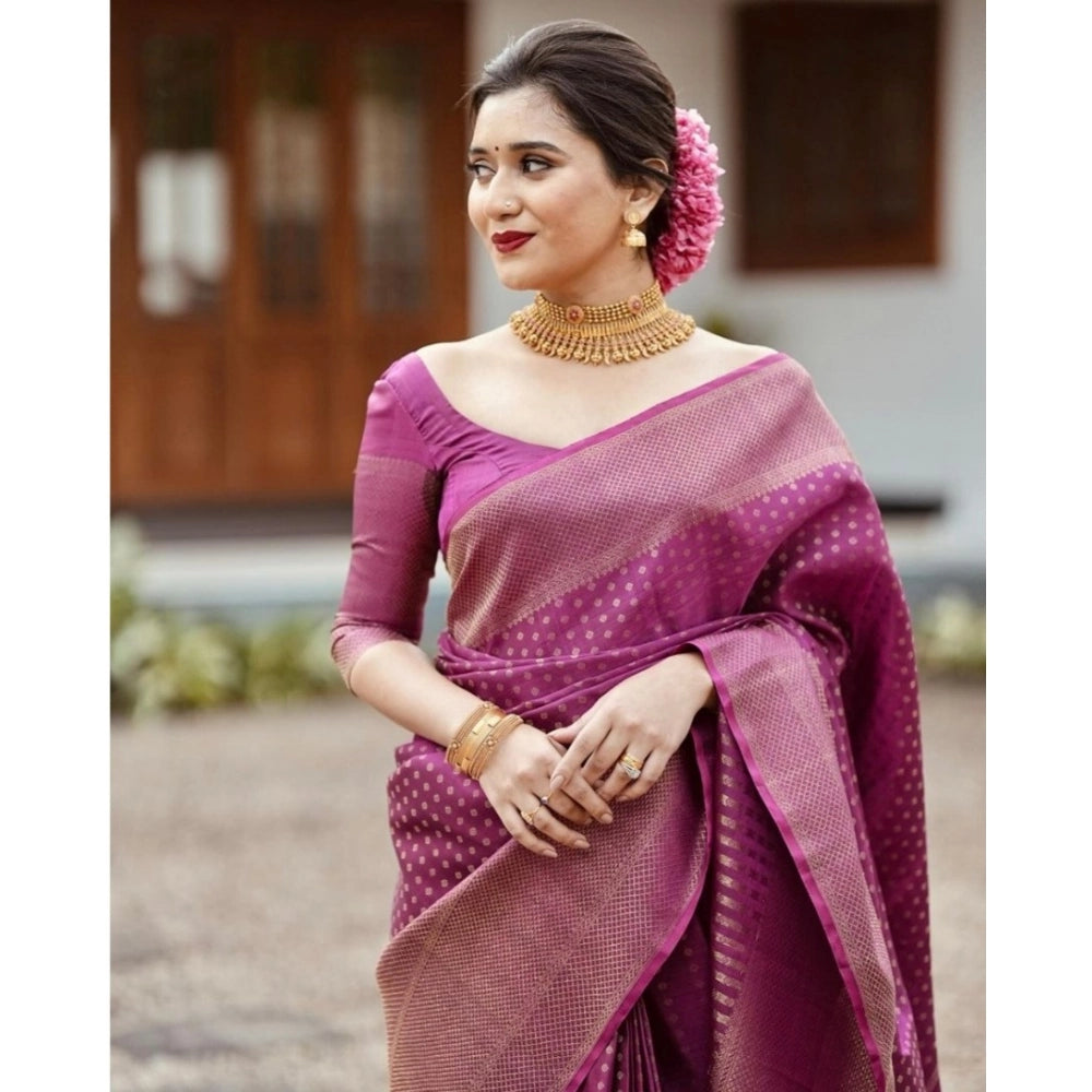 Women's Silk Printed Saree With Unstitched Blouse 5.5 Mtr (Purple)