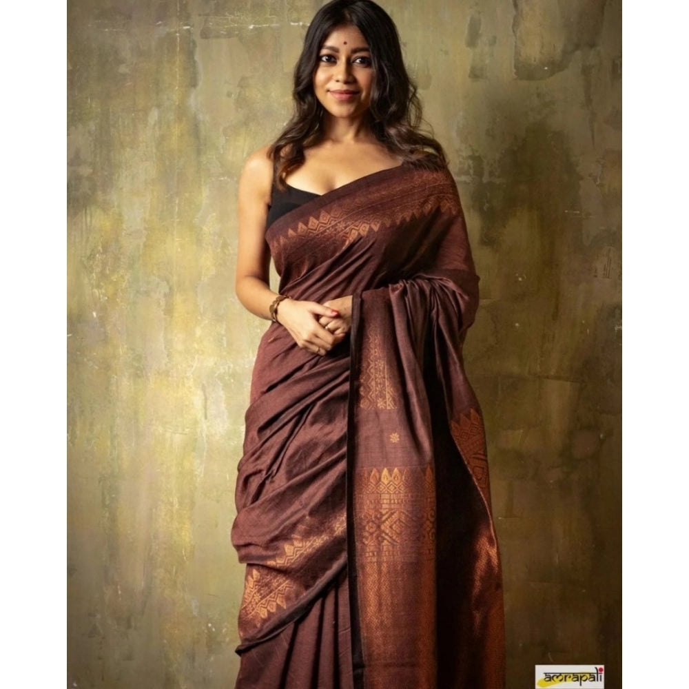 Women's Silk Printed Saree With Unstitched Blouse 5.5 Mtr (Coffee)