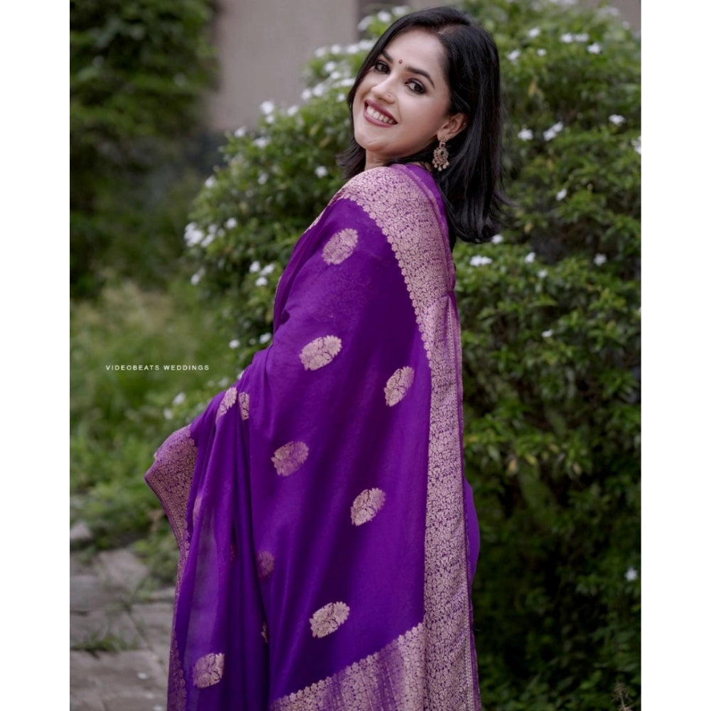 Women's Silk Printed Saree With Unstitched Blouse 5.5 Mtr (Purple)