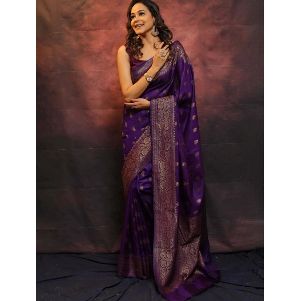 Women's Silk Printed Saree With Unstitched Blouse 5.5 Mtr (Purple)