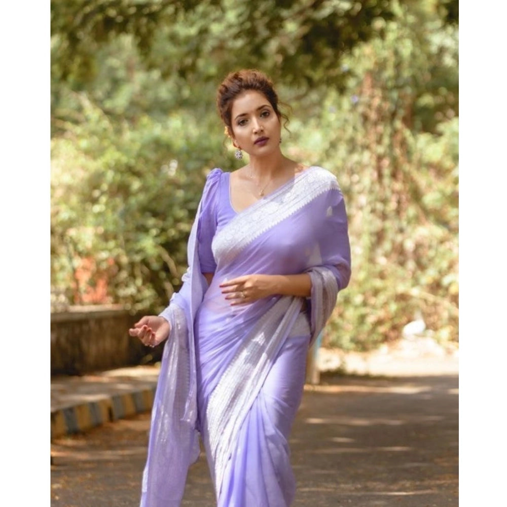 Women's Cotton Printed Saree With Unstitched Blouse 5.5 Mtr (Lavender)