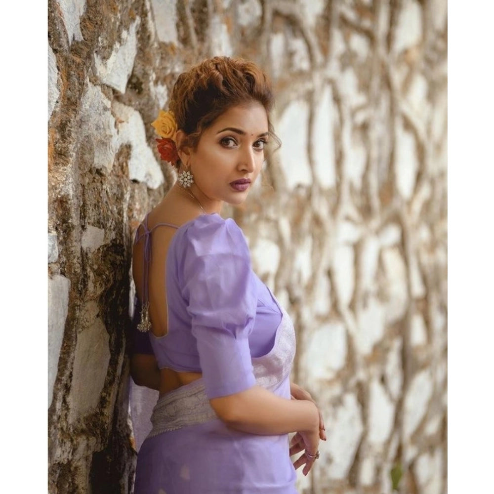 Women's Cotton Printed Saree With Unstitched Blouse 5.5 Mtr (Lavender)