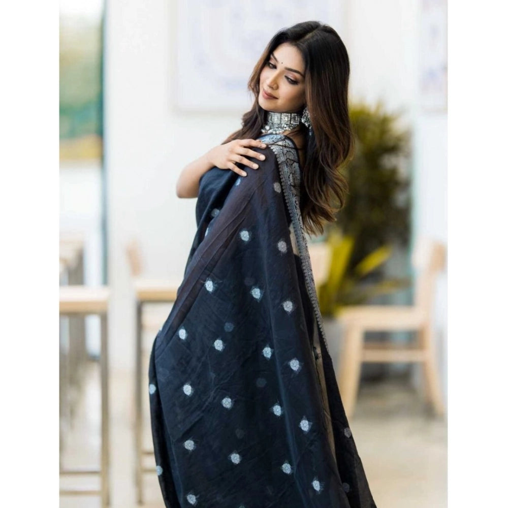 Women's Cotton Printed Saree With Unstitched Blouse 5.5 Mtr (Black)