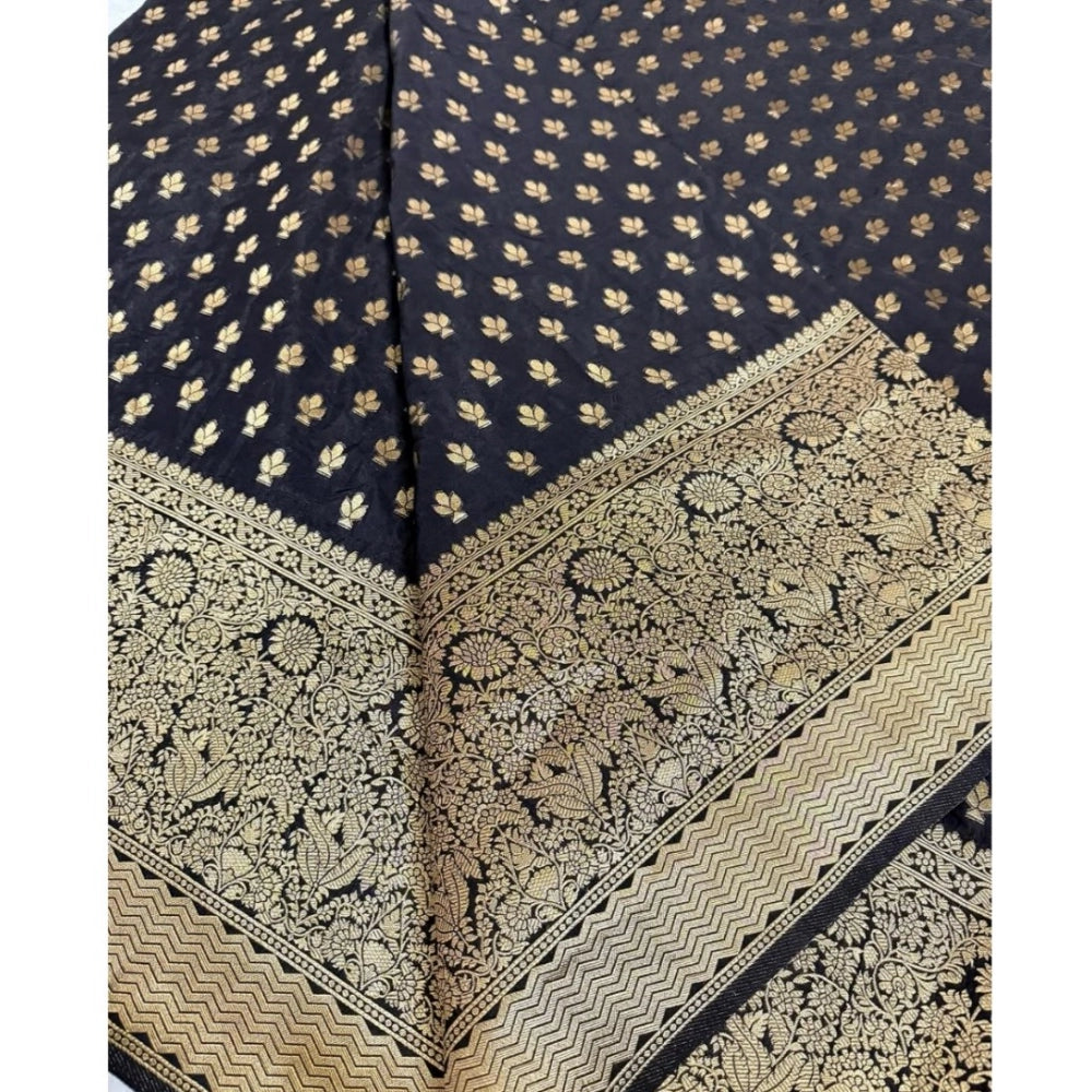 Women's Silk Printed Saree With Unstitched Blouse 5.5 Mtr (Black)