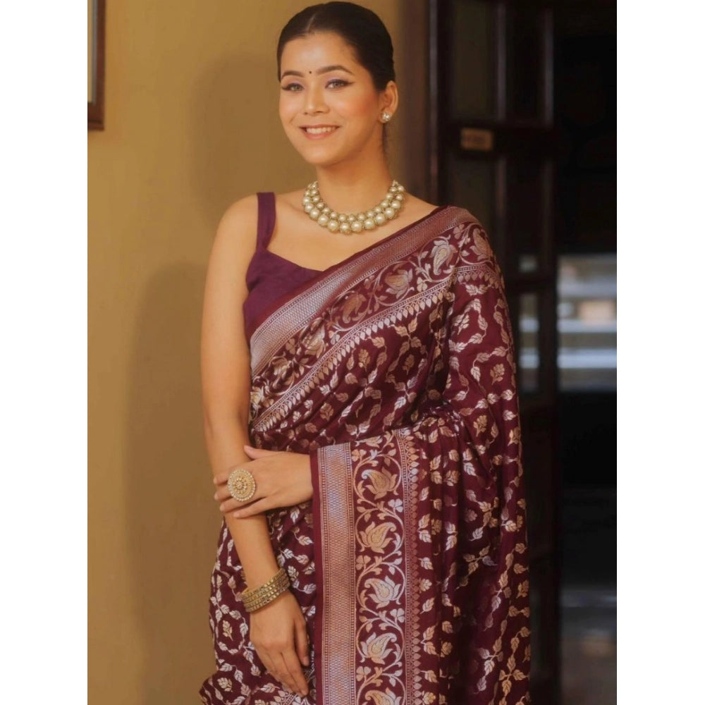 Women's Silk Printed Saree With Unstitched Blouse 5.5 Mtr (Maroon)