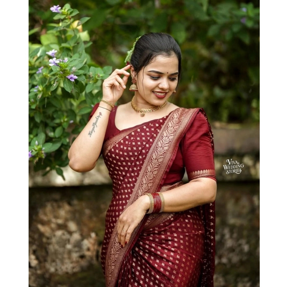 Women's Silk Printed Saree With Unstitched Blouse 5.5 Mtr (Maroon)