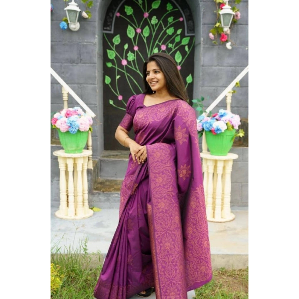 Women's Silk Printed Saree With Unstitched Blouse 5.5 Mtr (Purple)