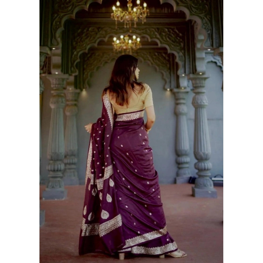 Women's Cotton Printed Saree With Unstitched Blouse 5.5 Mtr (Purple)